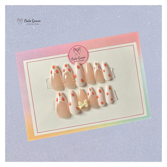 Strawberry French almond Synthetic Press-On Nails