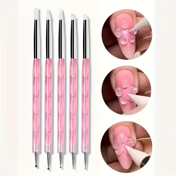5 Pcs Dual-Head Silicone Sculpting Pens & Dotting Tools for 3D Gel Nail Art