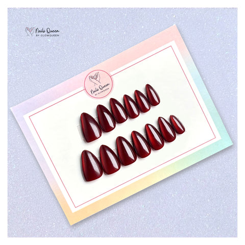Wine cateye Synthetic Almond Press-on Nails